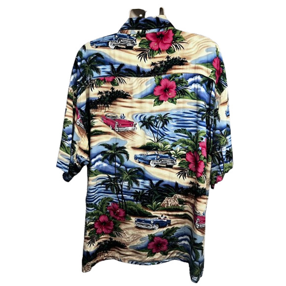 Big Dogs Vintage Hawaiian Floral Convertible Cars Button Up Shirt 3X Pocket USA - Picture 2 of 10